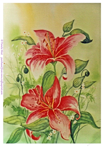 2 Lilies An original watercoloud. Card topper /designer resource