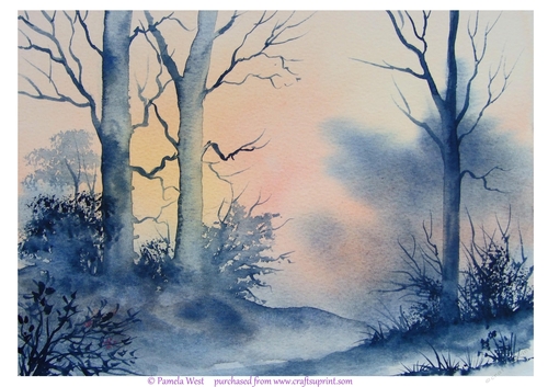 Winter Silhouettes. An original Watercolour. Card Topper/designer resource