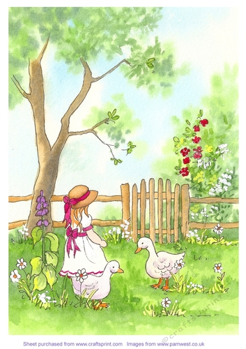 Feeding the Ducks. An original Watercolour. Card Topper/designer resource