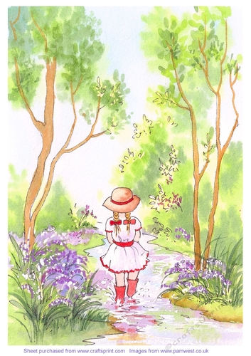 Playing in the Puddles. An original Watercolour. Card Topper/designer resource