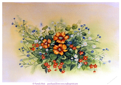Nasturtiums and Dasies An original watercolour. Card topper /designer resource