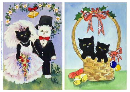 Cat Wedding and Kittens in a Basket.