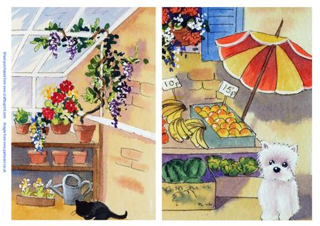 Cat in the Greenhouse and Westie at the Market
