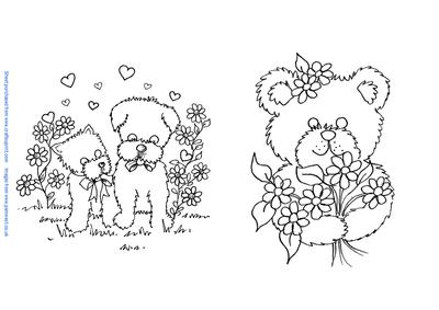Westie Sweethearts and Bear with Flowers Digi Stamps