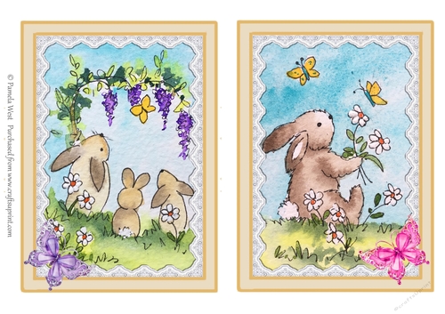 Rabbits and Butterflies Two card toppers