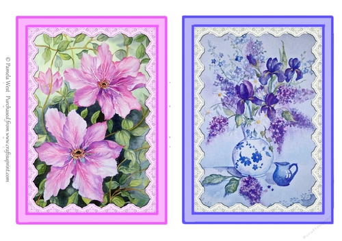 Pink Clematis and Vase of Lilacs Two  card toppers