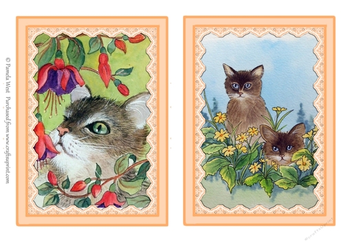Cat and Fuschia and Cats and Primroses Two card toppers