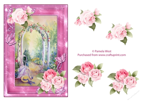 Archway with Roses, card topper with floral decoupage