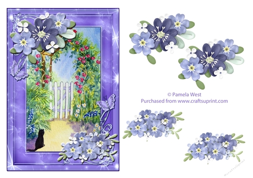 Cat by the archway, card topper with floral decoupage