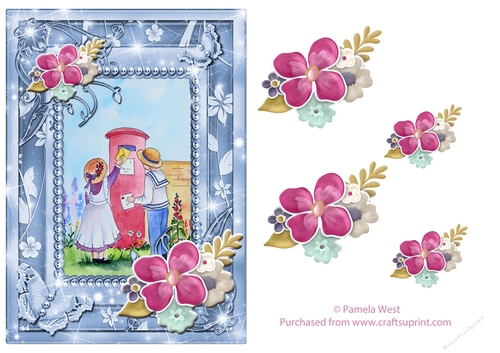 Posting a Letter Card front with floral decoupage