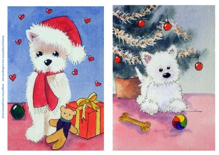 Santa Westie and Westie by the Tree