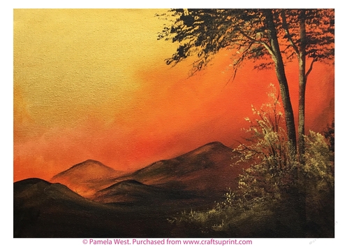Fiery Sunset Original art for Designer resource or Card topper