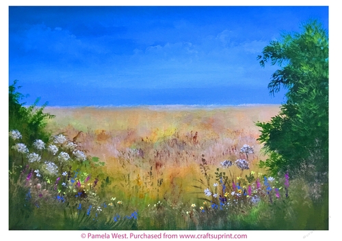 Flowers by the Cornfield Original art for Designer resource or Card topper