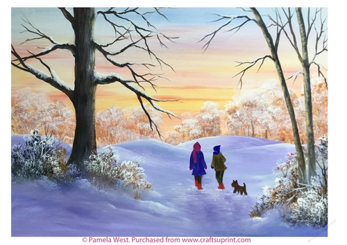 Snowy Morning Walk Original art for Designer resource or Card topper