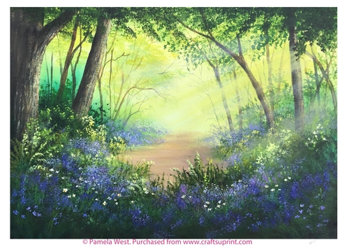 Woodland bluebells Original art for Designer resource or Card topper