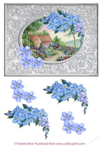 Cottage with Forget me nots. including Floral decoupage