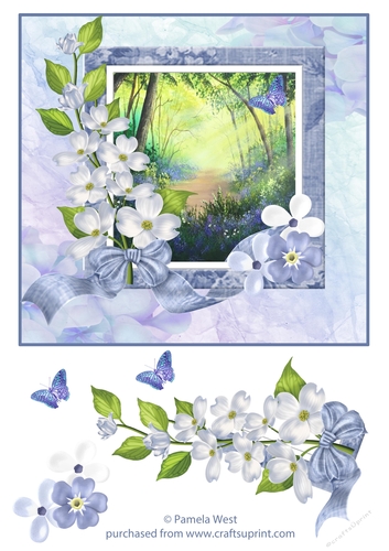 Bluebells in the Woods.  card topper with floral and butterfly decoupage