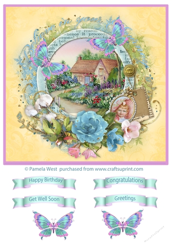 Vintage Cottage garden card topper with decoupage and sentiments