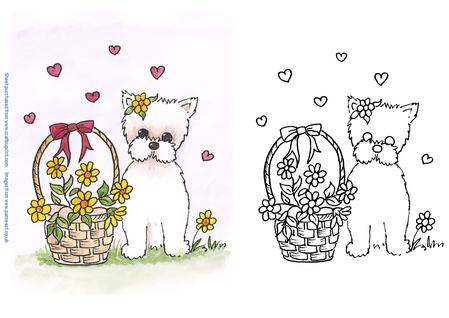 Westie and Hearts Digi Stamp and Coloured Digi Stamp