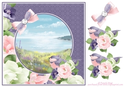 Seaview. Card topper with bluebird and floral decoupage