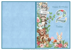 Woodland friends 2nd birthday print and fold quick card