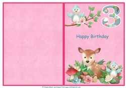 Little Deer 3rd birthday print and fold quick card