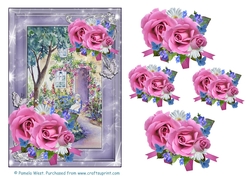 By the Cottage door with roses A5 card topper with decoupage