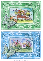 Wheelbarrow and Cute Boy. 2 Butterfly framed card toppers