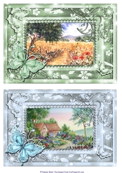 Poppy Fields and Country cottage garden. 2 Butterfly framed card toppers