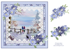 A winter walk. 8 x 8  Card topper with floral decoupage