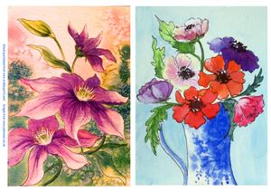 Purple Clematis and Anemones Original Art