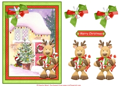 Reindeer Christmas. A Christmas card topper with decoupage