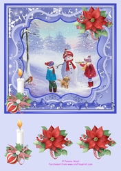 Snowman and Puppy. Square card topper with decoupage