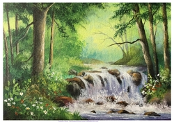 Forest Waterfall Original art for designer resources or card toppers