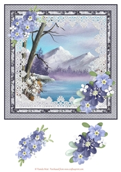 8x8 card topper Mountain Lake with floral decoupage