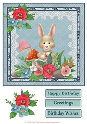 8x8 rabbit Birthday card topper with decoupage