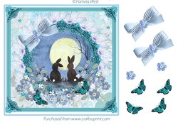 8 x 8 card topper. Rabbits Moongazing with decoupage
