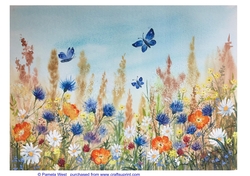 Butterflies and Cornflowers Original art for designer resources or card toppers