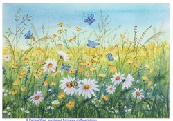Field Flowers and butterflies Original art for designer resources or card toppers