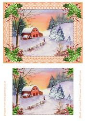 Red Barn Christmas Scene Topper with Decoupage