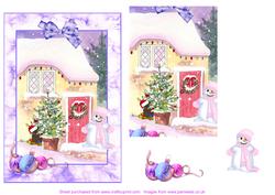 Christmas Cottage with Snowman Step by Step Decoupage Card
