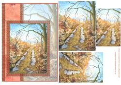 Country Lane Pyramid Decoupage Card with Tartan Ribbon