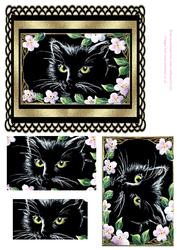Black Cat and Apple Blossom Step by Step Pyramid Card