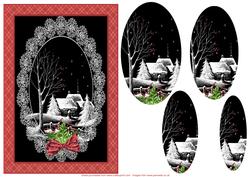 Christmas Cottage in the Snow with Tartan and Lace Frame