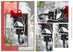 Black and White Winter Scene with Tartan Decoupage Card
