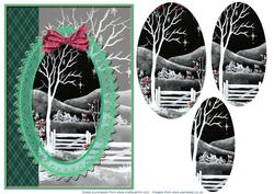 Tartan and Green Lace with Black and White Winter Scene