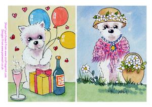 Celebration Westie and Grandma Westie Original Watercolours