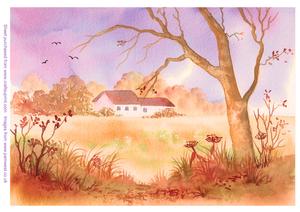 Autumn Farm Original Watercolour Painting