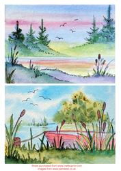2 Watercolour Toppers - Lakeside Scenes