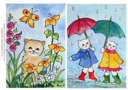 2 Cat Toppers - Original Watercolour Paintings